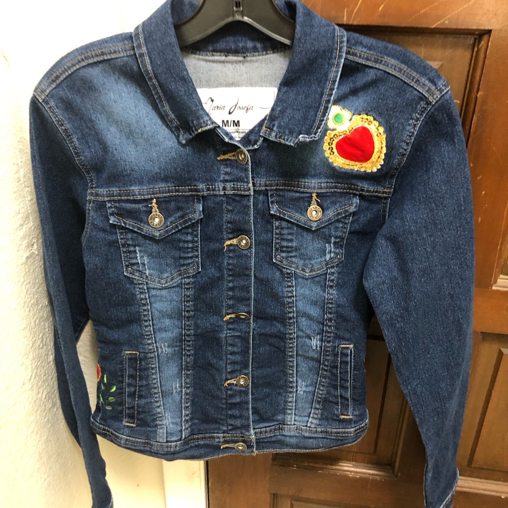 Denim Jacket with Embroidered Patches